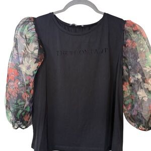 Zara Black/floral sheer organza sleeve “the power of eye contact” size M whimsy